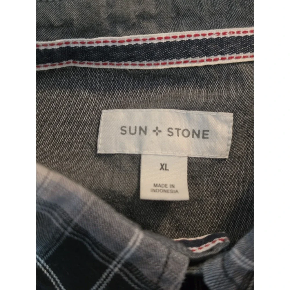Sun + Stone Mens Plaid Long Sleeve Button Shirt Black and White Flannel Size XL
